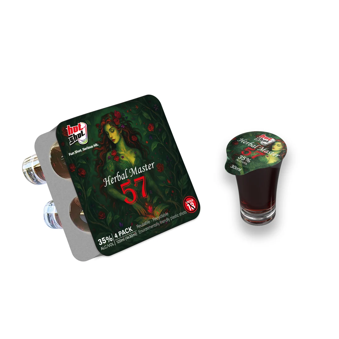 Herbal Master 57 four-pack and shot