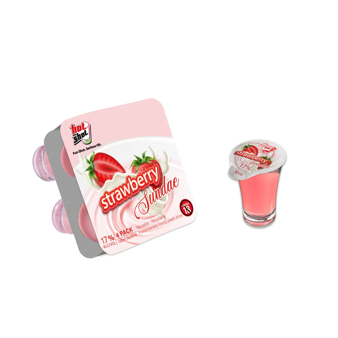 Strawberry Sundae four-pack and shot